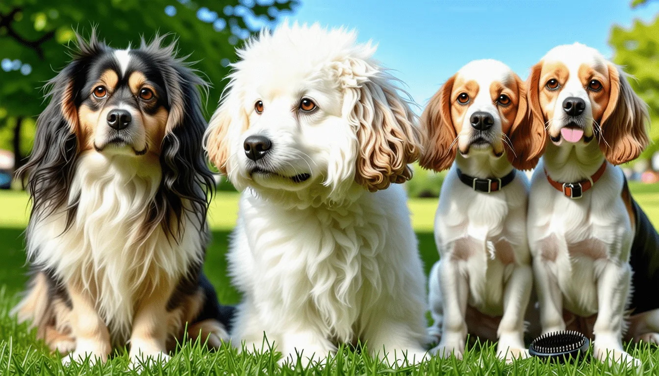 Petit chien blanc à poil frisé brossé par sa propriétaire