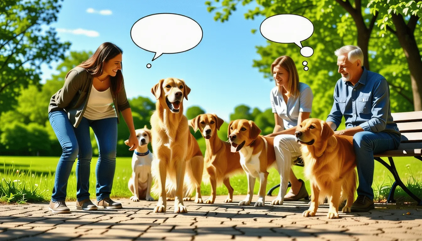Plusieurs chiens de races et de tailles différentes assis côte à côte sur une pelouse