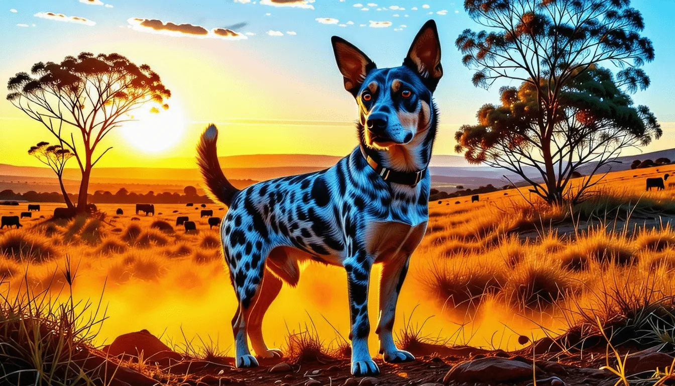 Bouvier Australien bleu moucheté aux oreilles dressées, de profil en extérieur